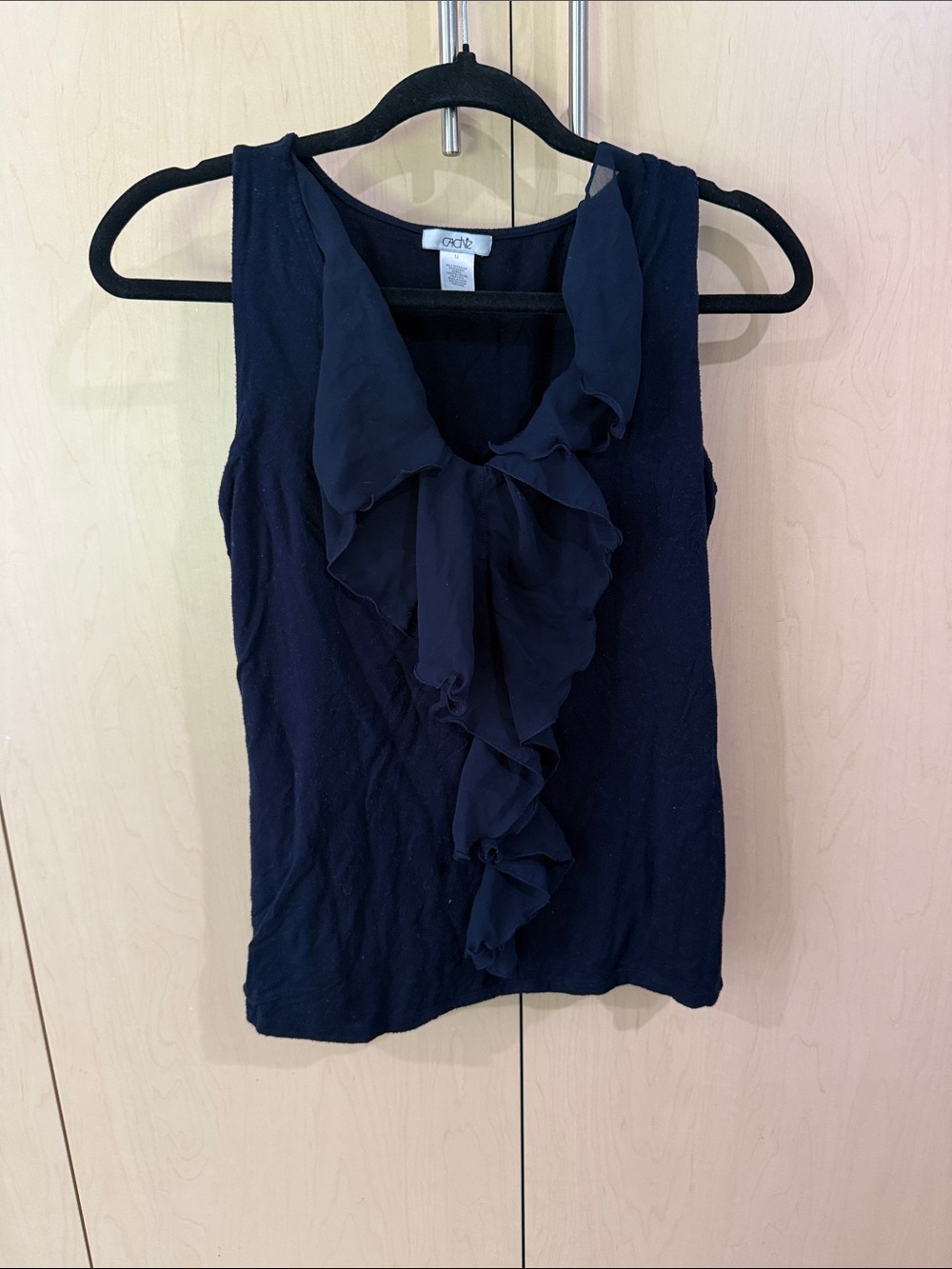 Cache Navy Ruffle Front Sleeveless Camisole